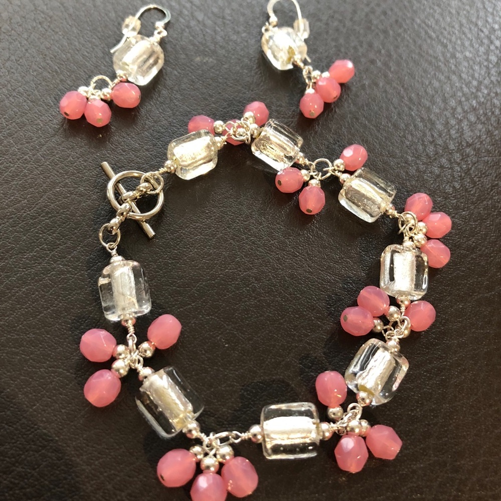 NEW Pink Silver-plated earrings bracelet set BNWOT